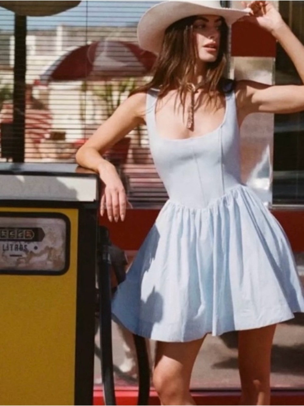 BHLDN‎ mini dress Jemma Scoop neck fit + flare powder blue bridal